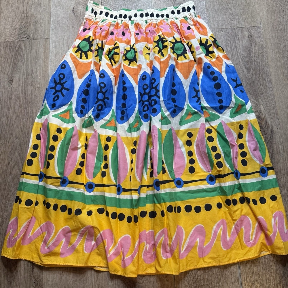Joie High Waisted Colorful Tropical Printed Voluminous Maxi Skirt M 100% Cotton - Picture 3 of 7